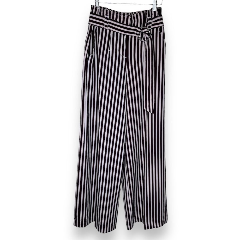 7th Avenue Design Studio Brown White Stripe Paper Bag Waist Wide Leg Pant Wmn 6
